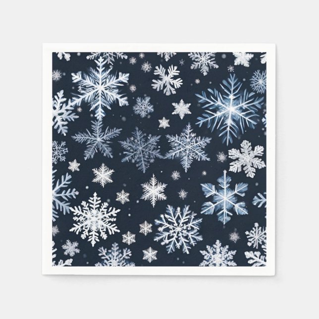 Guardanapo De Papel Flocos de neve Design azul-de-inverno (Frente)