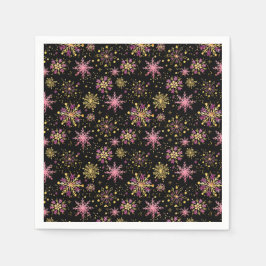 Guardanapo De Papel Flocos de neve Dourados e pretos de inverno