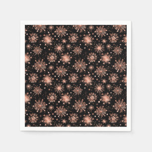 Guardanapo De Papel Flocos de Neve em Dourado Rosa sobre Preto