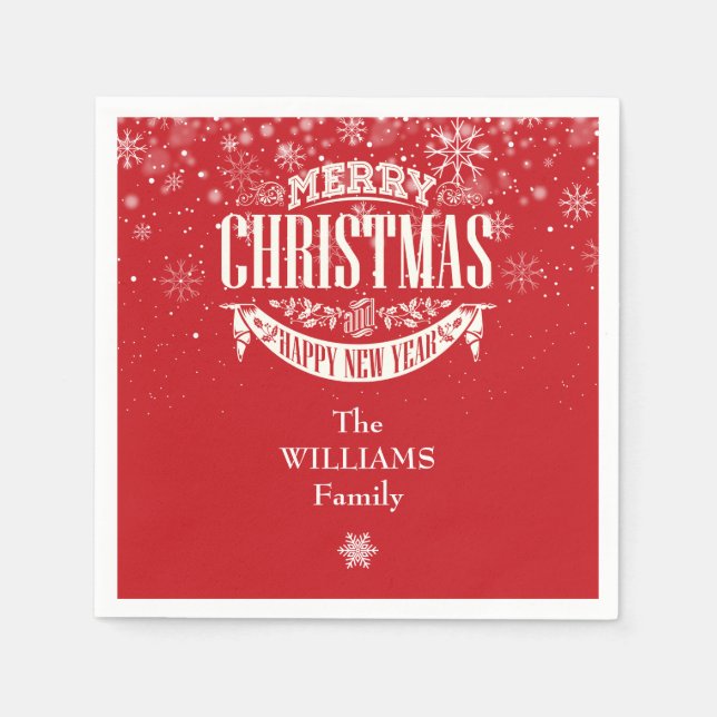 Guardanapo De Papel Flocos de neve personalizados Feliz Natal (Frente)