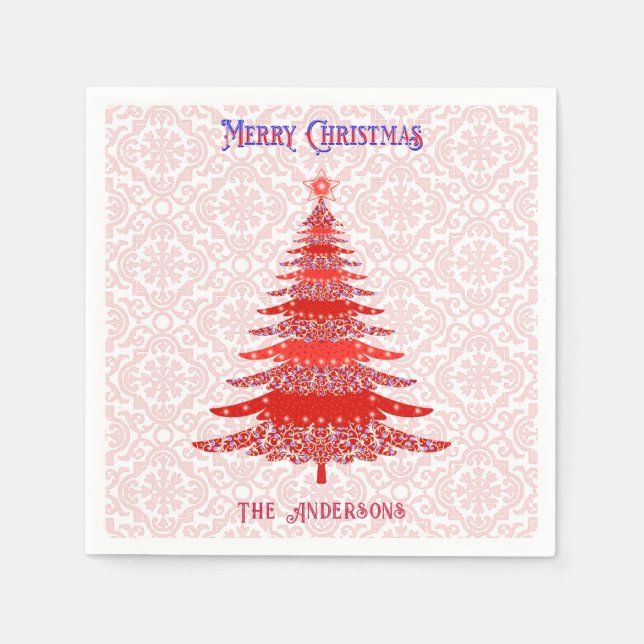 Guardanapo De Papel Flocos de neve Red Personalizados da Árvore de Nat (Frente)