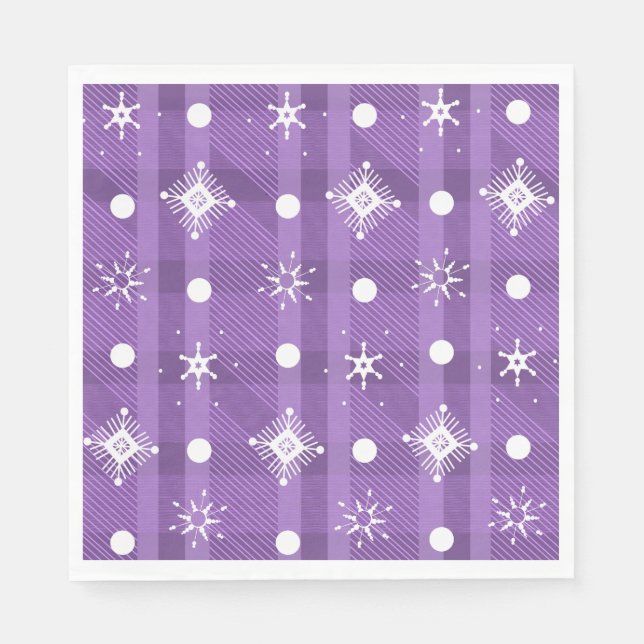 Guardanapo De Papel Flocos de Neve Simples Padrão Xadrez Roxo    (Frente)
