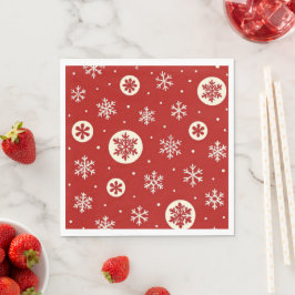 Guardanapo De Papel Flocos de Neve Vermelhos e Brancos Clássicos Natal
