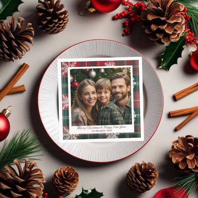 Guardanapo De Papel Flocos de neve vermelhos e verdes modernos (Vintage and Modern Red and Green Snowflakes Napkins)