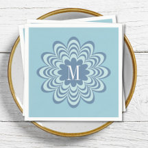 Flor Abstrata Azul com Monograma Inicial Personali