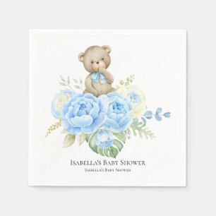 Guardanapo De Papel Flor Azul Baby Bear Boy Chá de fraldas Napkins