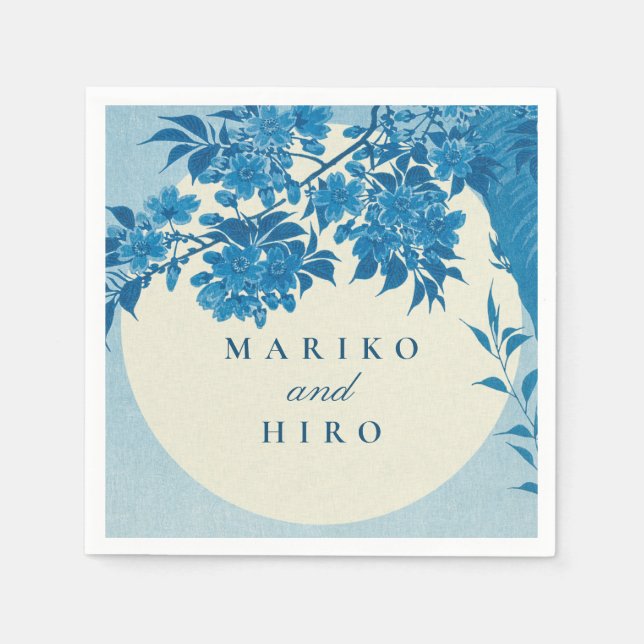 Guardanapo De Papel Flor Azul-Cereja Antiquado Japonês (Frente)