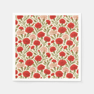 Guardanapo De Papel Flor Botânico de Cravo Vermelho Vintage
