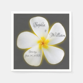 Guardanapo De Papel Flor Branca de Plumeria Quadrada Moderna, Casament