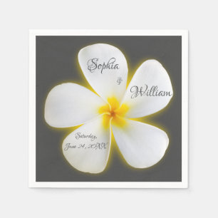 Guardanapo De Papel Flor Branca de Plumeria Quadrada Moderna, Casament