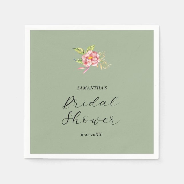 Guardanapo De Papel Flor de Aquarela Rosa | Chá de Noiva (Frente)