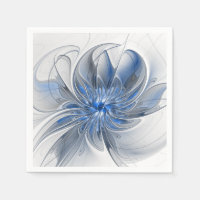 Flor de Arte Fractal em Aquarela Azul Cinza Abstra