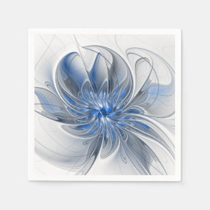 Guardanapo De Papel Flor de Arte Fractal em Aquarela Azul Cinza Abstra
