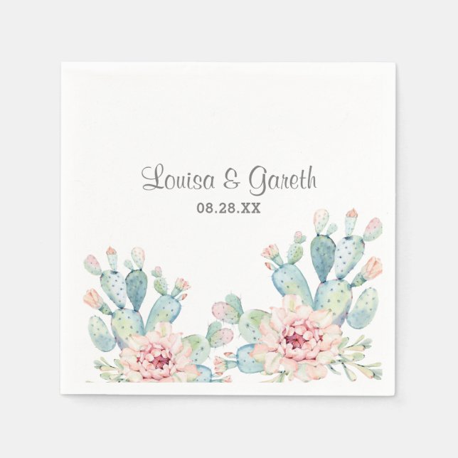 Guardanapo De Papel Flor de Cactus Pastel Casamento Personalizado (Frente)