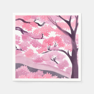 Guardanapo De Papel Flor de Cerejeira Rosa Pintura em Aquarela da Na