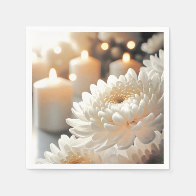 Guardanapo De Papel Flor de Crisântemo Branco e Velas (Frente)