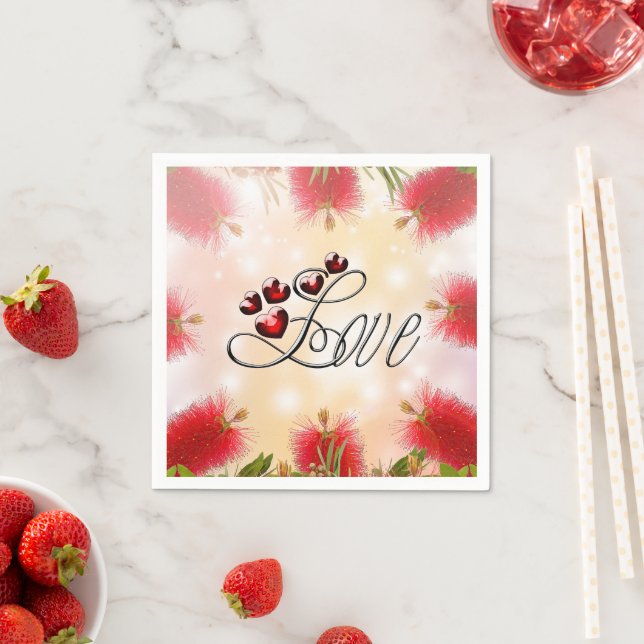 Guardanapo De Papel Flor de escova de garrafa e amor (Insitu)