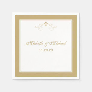 Guardanapo De Papel Flor de lis branca Dourado elegante personalizada