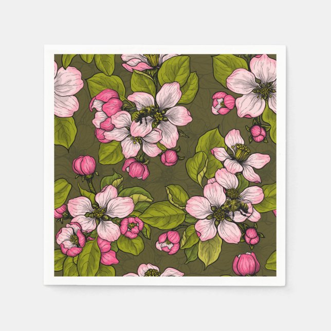 Guardanapo De Papel Flor de maçã em verde-escuro (Frente)