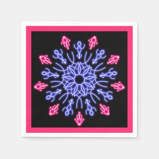 Guardanapo De Papel Flor de néon azul e vermelho (Frente)