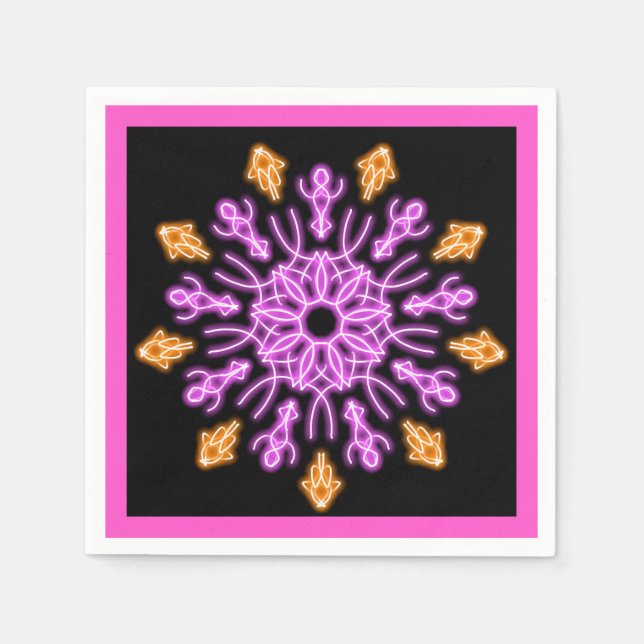 Guardanapo De Papel Flor de néon rosa e laranja (Frente)