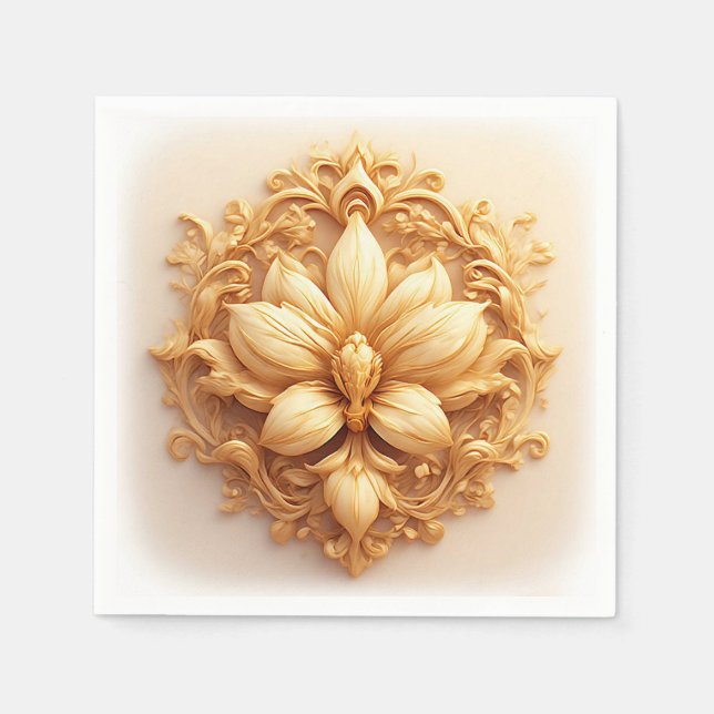 Guardanapo De Papel Flor de Orquídea Dourada Elegante (Frente)
