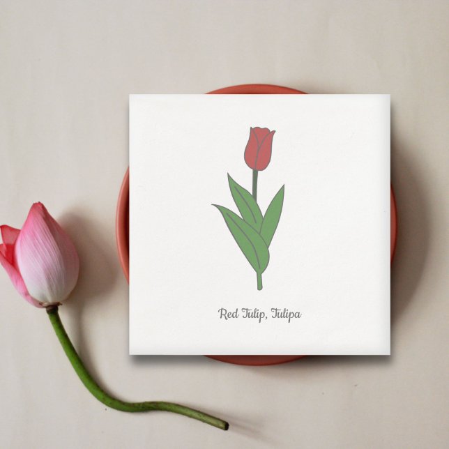 Guardanapo De Papel Flor de Pastel Vermelho Botânico (Botanical Red Tulip Napkins)