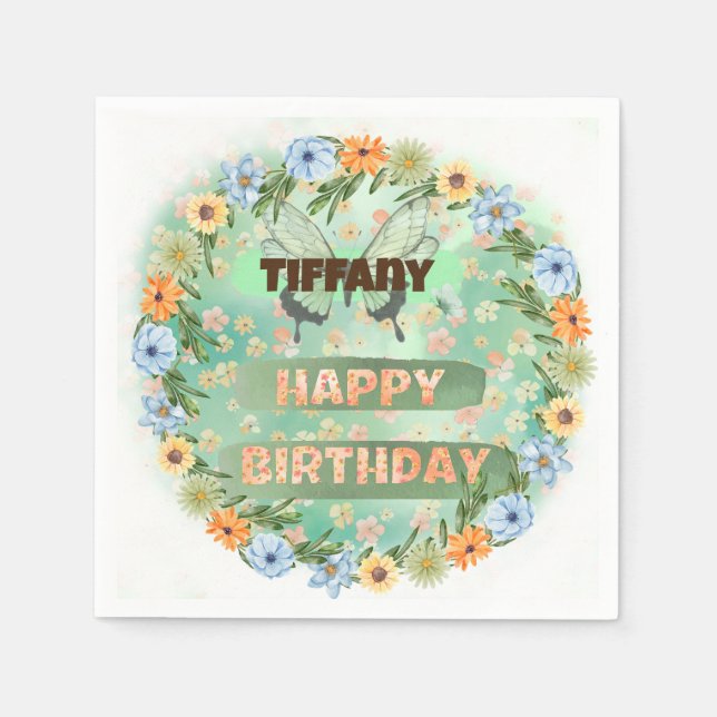 Guardanapo De Papel Flor e Borboleta Aniversário (Frente)