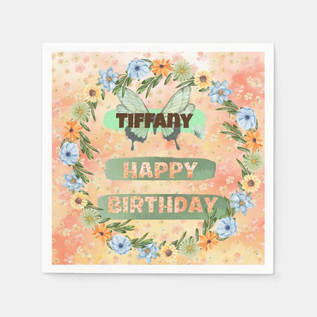 Guardanapo De Papel Flor e Borboleta Aniversário (Frente)