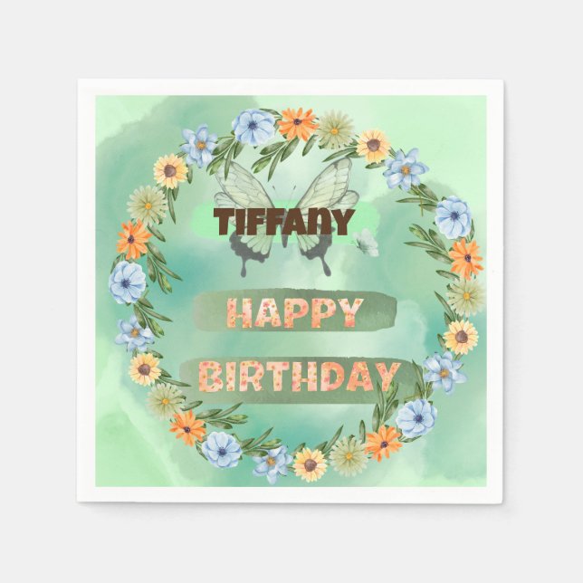 Guardanapo De Papel Flor e Borboleta Aniversário (Frente)