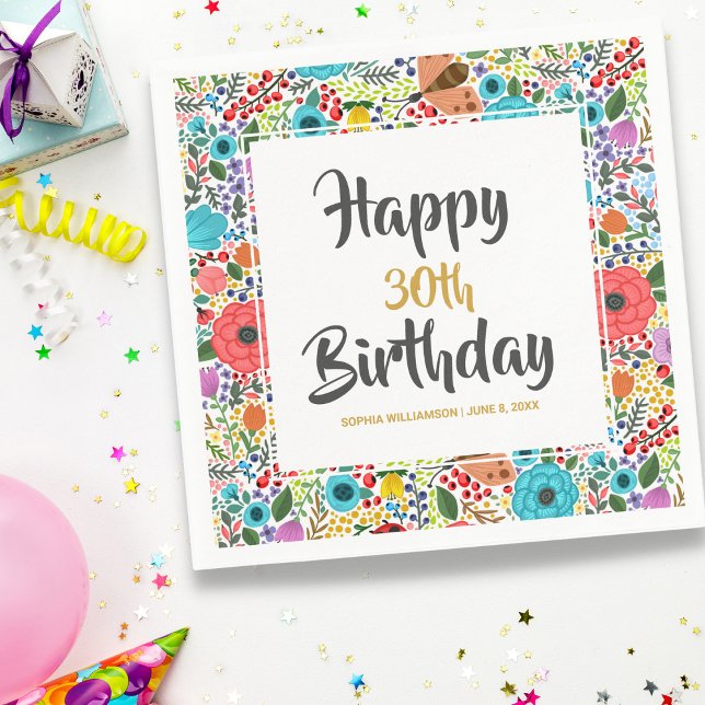 Guardanapo De Papel Flor Festa de aniversário Nome Personalizado Idade (Criador carregado)