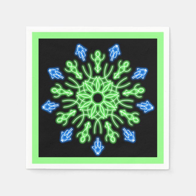 Guardanapo De Papel Flor néon verde e azul (Frente)
