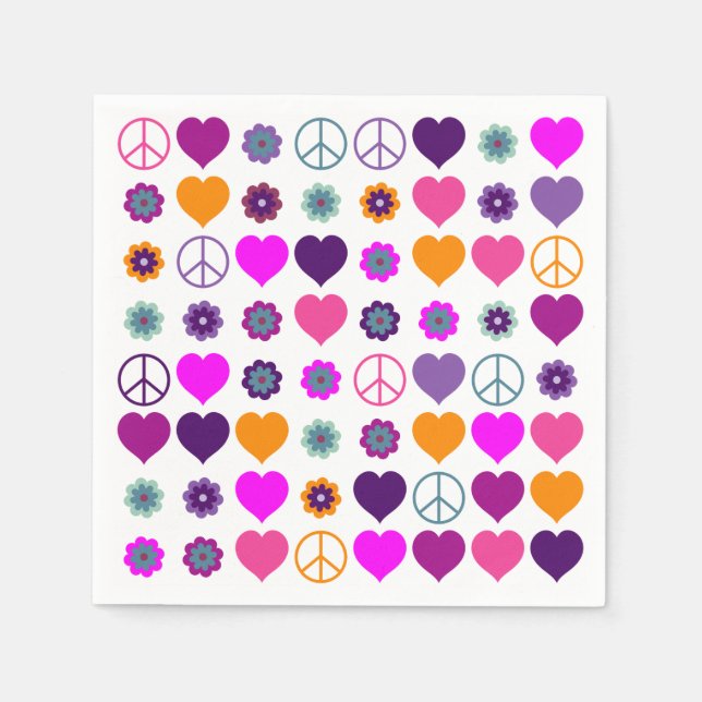 Guardanapo De Papel Flor Power Heart Peace Pattern + seu backgr. (Frente)