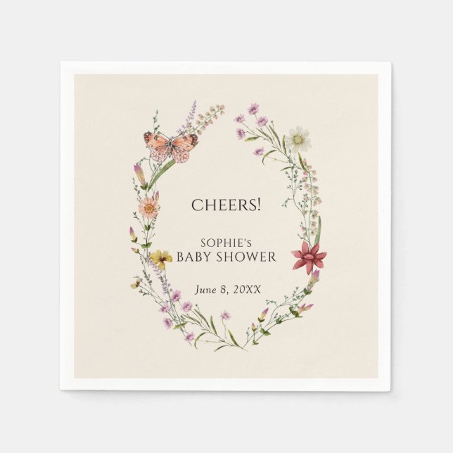 Guardanapo De Papel Flor Selvagem Deseja Um Chá de fraldas Em Sangue (Frente)