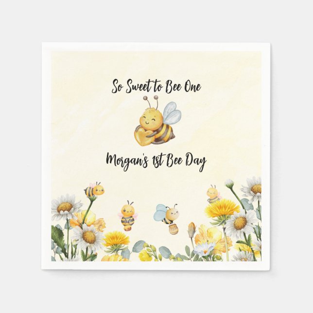 Guardanapo De Papel Flor Selvagem Então Abelha Doce Um Aniversário De  (Frente)