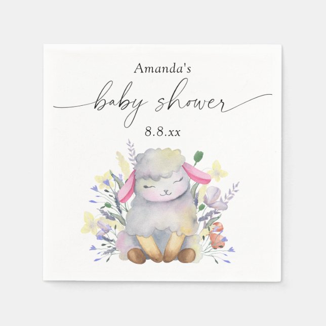 Guardanapo De Papel Flor silvestre e cordeiro - Chás de bebê (Frente)