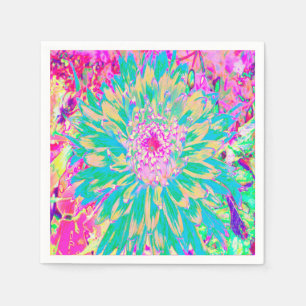 Guardanapo De Papel Flor Verde-Teto e Dahlia-Rosa Quente