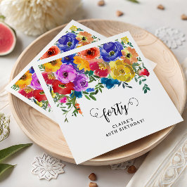 Guardanapo De Papel Florais Brilhantes e Ousados 40º Aniversário