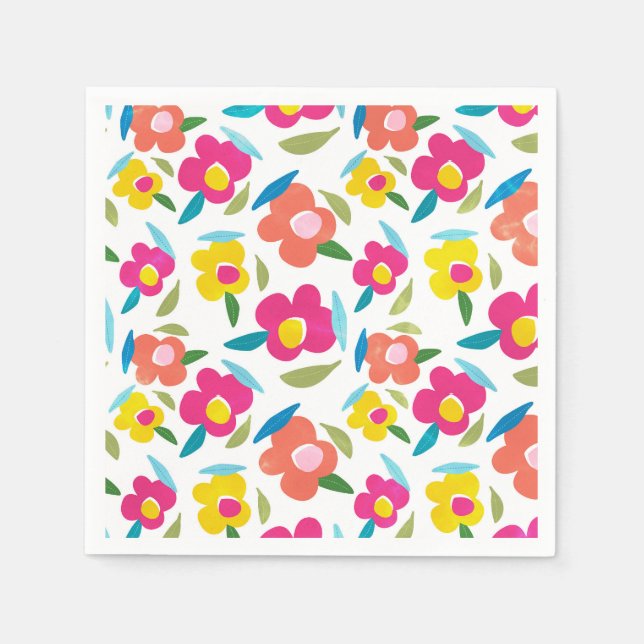Guardanapo De Papel Florais brilhantes em branco (Frente)