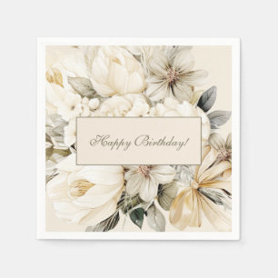 Guardanapo De Papel Florais de Creme de Baunilha Personalizado de Aniv