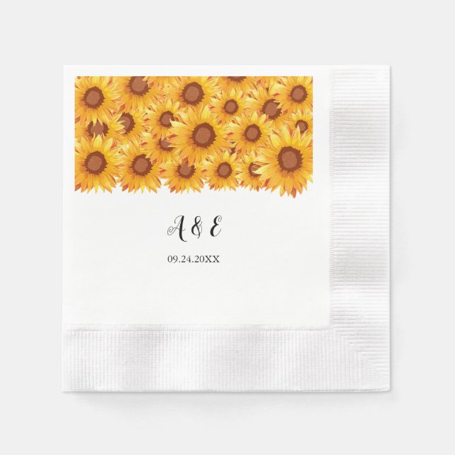 Guardanapo De Papel Florais de Girassol Elegante Casando Napkins (Frente)