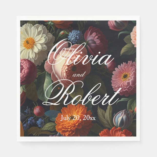 Guardanapo De Papel Florais elegantes de coloração escura (Frente)