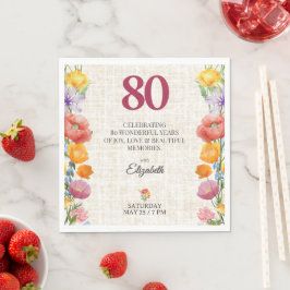 Guardanapo De Papel Floral 80th Birthday Party - Chic Linen Garden