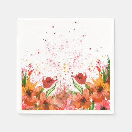 Guardanapo De Papel Floral Abstrato Moderno Verde e Laranja