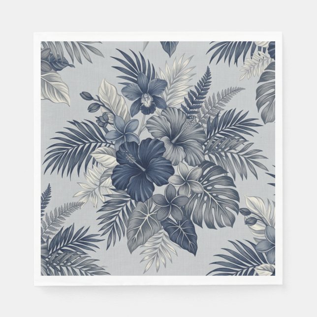 Guardanapo De Papel Floral Aloha em Flor Azul e Cinza (Frente)
