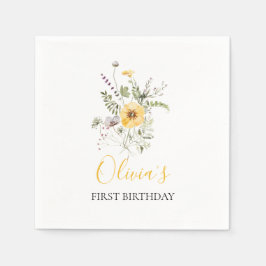Guardanapo De Papel Floral aquarela de flores silvestres primeiro aniv