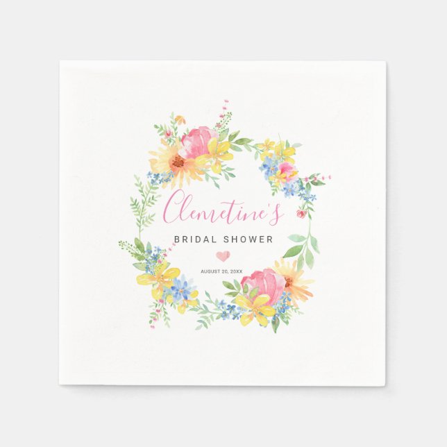 Guardanapo De Papel Floral Aquática Rosa Amarelo Rústico (Frente)