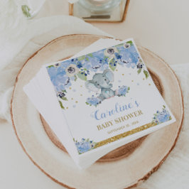 Guardanapo De Papel Floral Azul Chá de fraldas Elefante-Cinto