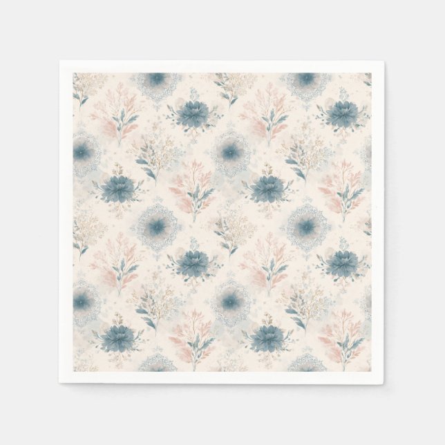 Guardanapo de papel floral azul vintage (Frente)