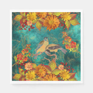 Guardanapo De Papel Floral & Birds Laranja, Vermelho, Amarelo, Rastrea